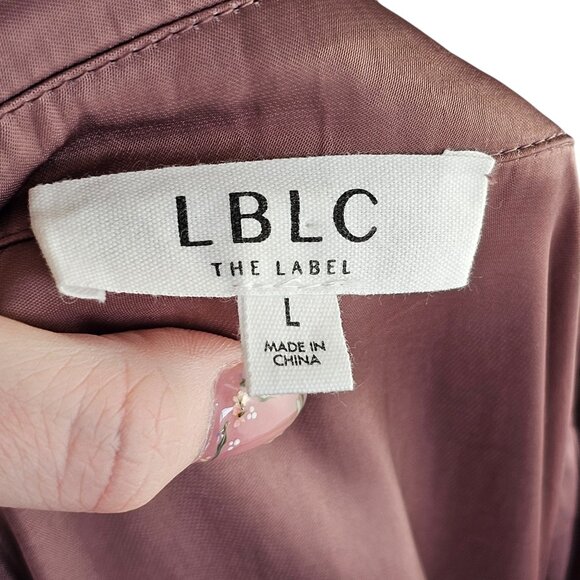 LBLC The Label Taylor Dress Satin Soft Mauve T-Shirt Wrap Dress Sz L - Picture 12 of 14